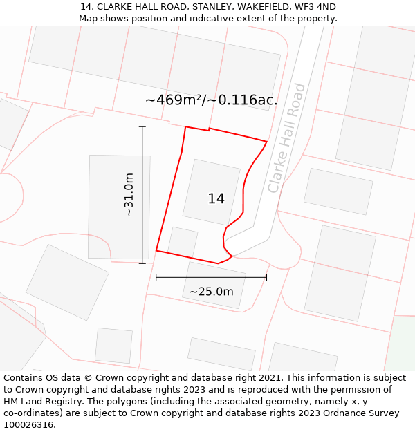 14, CLARKE HALL ROAD, STANLEY, WAKEFIELD, WF3 4ND: Plot and title map