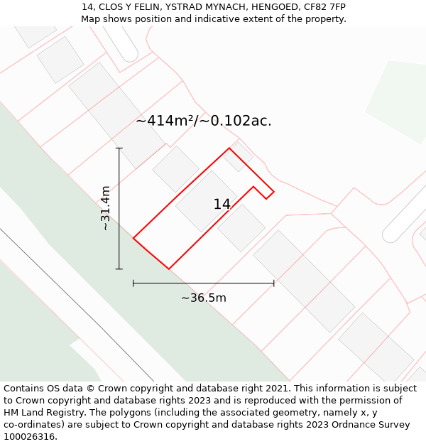 14, CLOS Y FELIN, YSTRAD MYNACH, HENGOED, CF82 7FP: Plot and title map