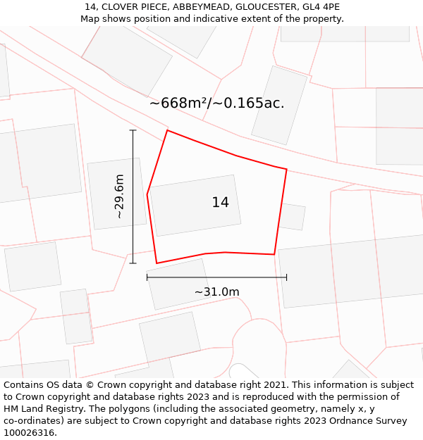 14, CLOVER PIECE, ABBEYMEAD, GLOUCESTER, GL4 4PE: Plot and title map