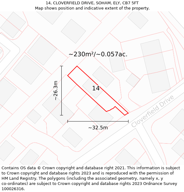 14, CLOVERFIELD DRIVE, SOHAM, ELY, CB7 5FT: Plot and title map