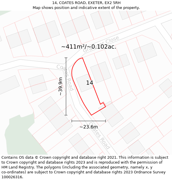 14, COATES ROAD, EXETER, EX2 5RH: Plot and title map