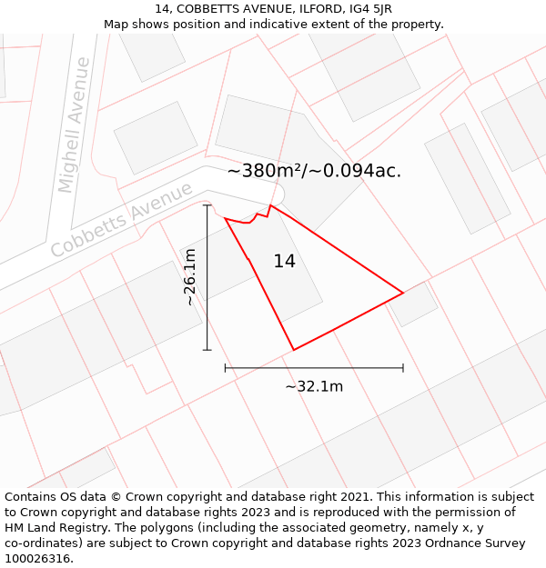 14, COBBETTS AVENUE, ILFORD, IG4 5JR: Plot and title map