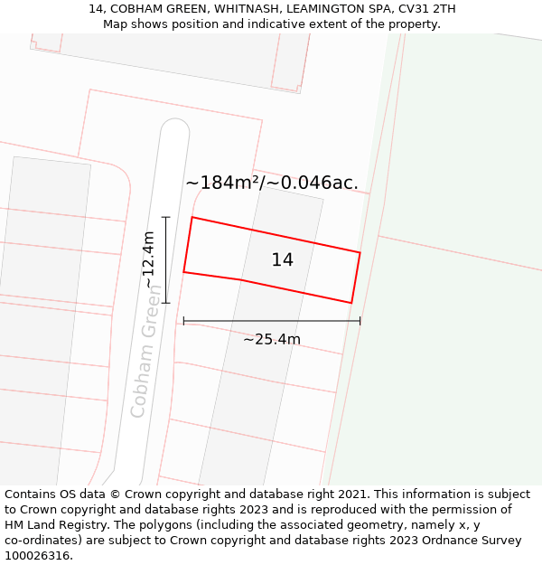 14, COBHAM GREEN, WHITNASH, LEAMINGTON SPA, CV31 2TH: Plot and title map