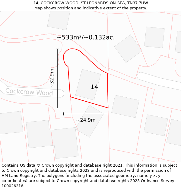 14, COCKCROW WOOD, ST LEONARDS-ON-SEA, TN37 7HW: Plot and title map