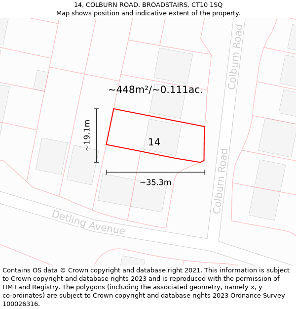 14, COLBURN ROAD, BROADSTAIRS, CT10 1SQ: Plot and title map