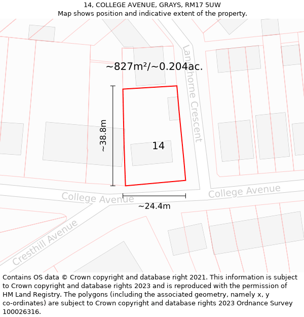 14, COLLEGE AVENUE, GRAYS, RM17 5UW: Plot and title map