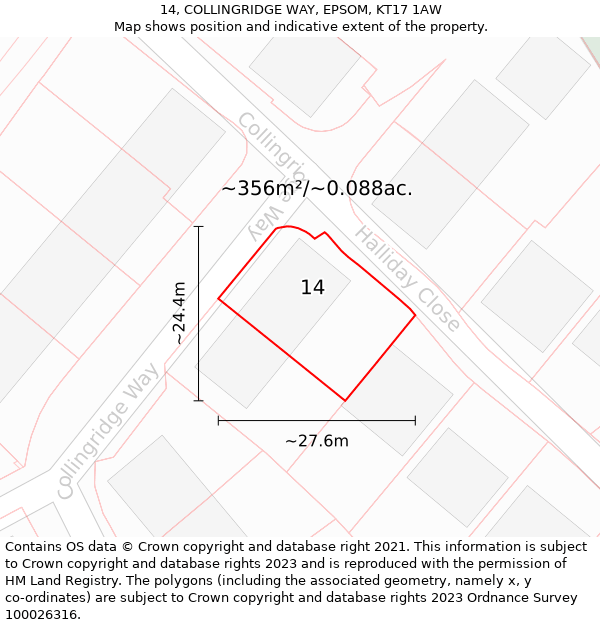 14, COLLINGRIDGE WAY, EPSOM, KT17 1AW: Plot and title map