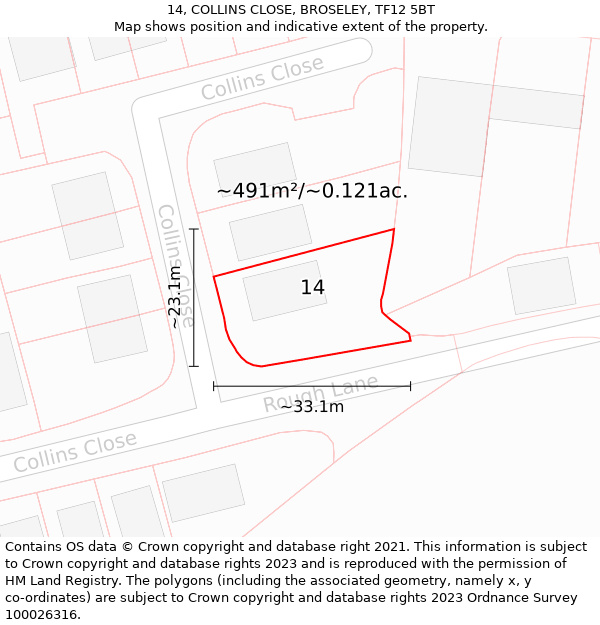 14, COLLINS CLOSE, BROSELEY, TF12 5BT: Plot and title map