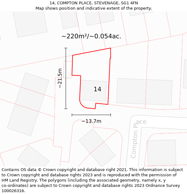 14, COMPTON PLACE, STEVENAGE, SG1 4FN: Plot and title map