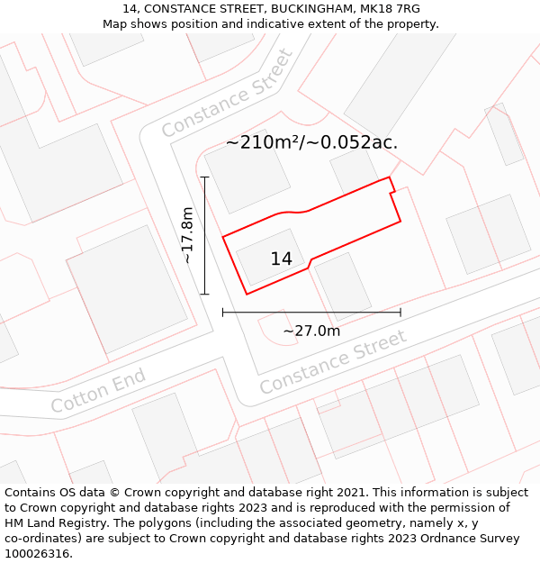 14, CONSTANCE STREET, BUCKINGHAM, MK18 7RG: Plot and title map