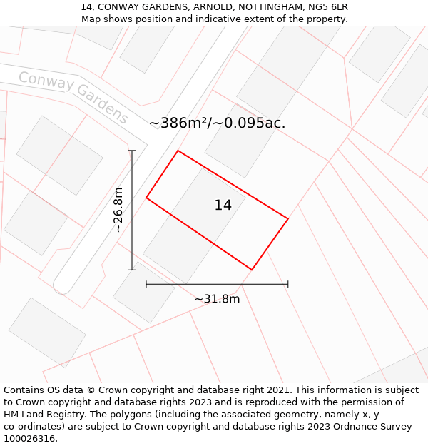 14, CONWAY GARDENS, ARNOLD, NOTTINGHAM, NG5 6LR: Plot and title map