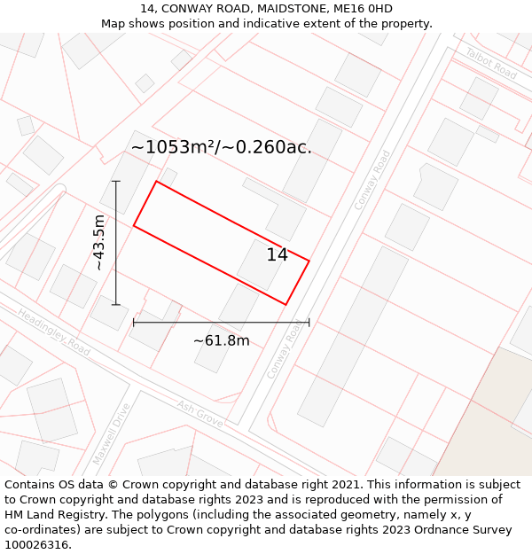 14, CONWAY ROAD, MAIDSTONE, ME16 0HD: Plot and title map
