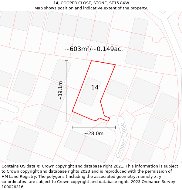 14, COOPER CLOSE, STONE, ST15 8XW: Plot and title map