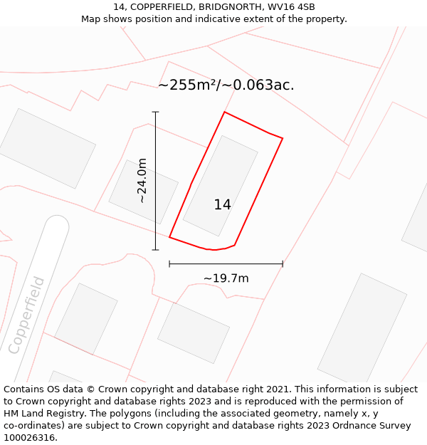 14, COPPERFIELD, BRIDGNORTH, WV16 4SB: Plot and title map