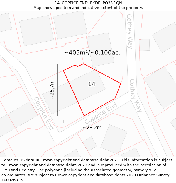 14, COPPICE END, RYDE, PO33 1QN: Plot and title map