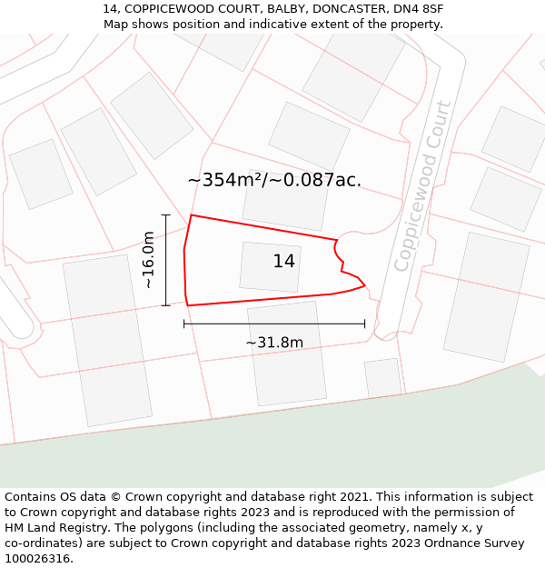 14, COPPICEWOOD COURT, BALBY, DONCASTER, DN4 8SF: Plot and title map