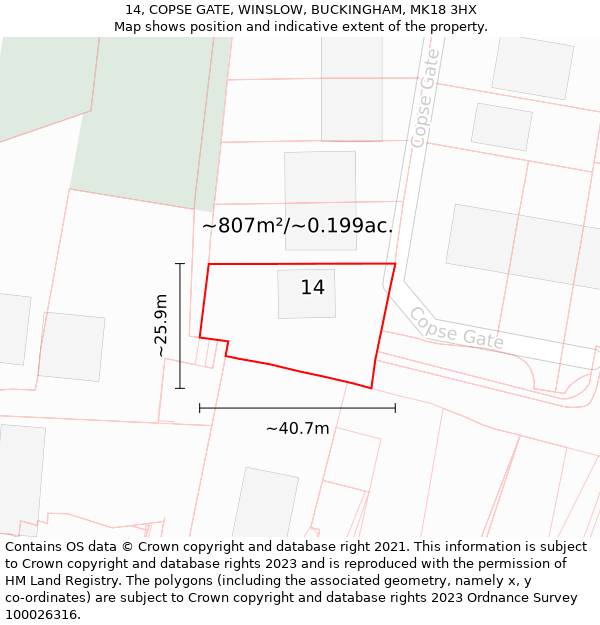 14, COPSE GATE, WINSLOW, BUCKINGHAM, MK18 3HX: Plot and title map