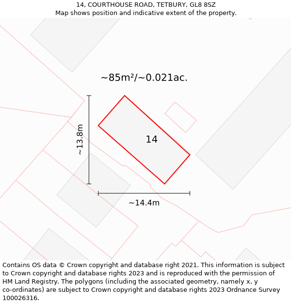 14, COURTHOUSE ROAD, TETBURY, GL8 8SZ: Plot and title map