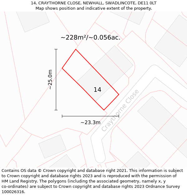 14, CRAYTHORNE CLOSE, NEWHALL, SWADLINCOTE, DE11 0LT: Plot and title map