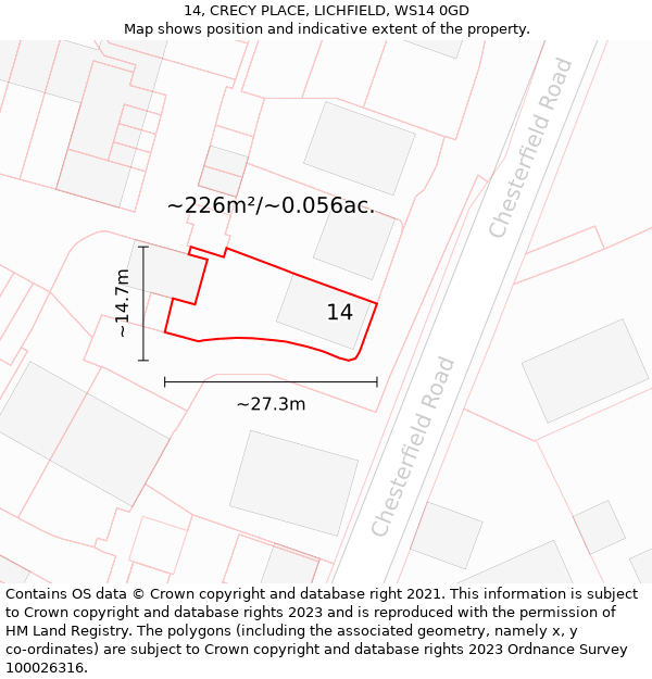 14, CRECY PLACE, LICHFIELD, WS14 0GD: Plot and title map