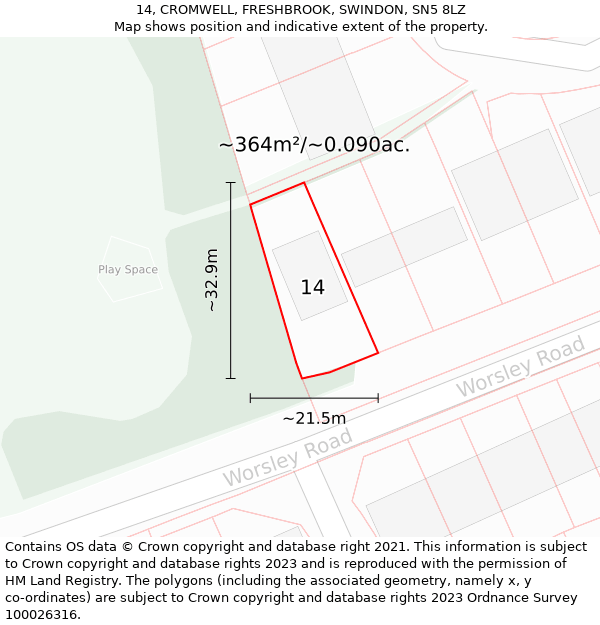 14, CROMWELL, FRESHBROOK, SWINDON, SN5 8LZ: Plot and title map