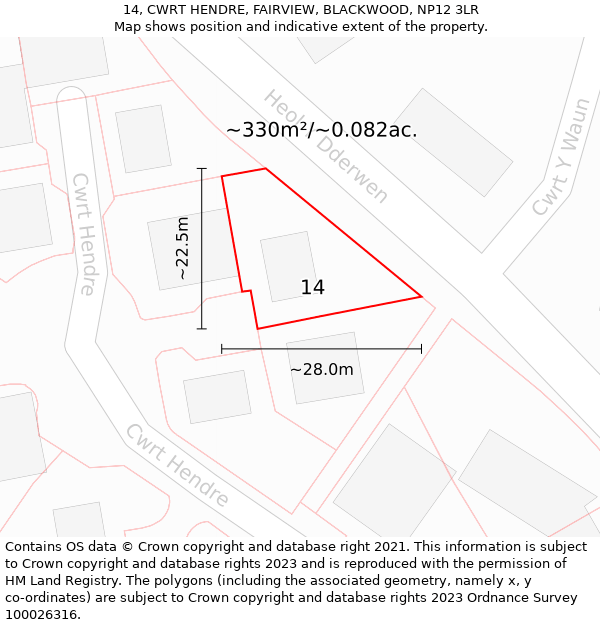 14, CWRT HENDRE, FAIRVIEW, BLACKWOOD, NP12 3LR: Plot and title map