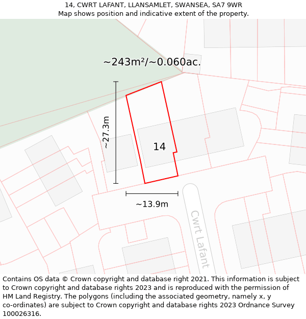 14, CWRT LAFANT, LLANSAMLET, SWANSEA, SA7 9WR: Plot and title map