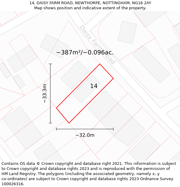 14, DAISY FARM ROAD, NEWTHORPE, NOTTINGHAM, NG16 2AY: Plot and title map