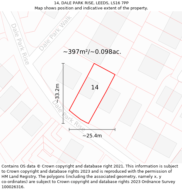 14, DALE PARK RISE, LEEDS, LS16 7PP: Plot and title map