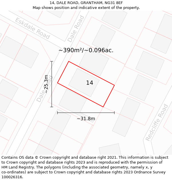 14, DALE ROAD, GRANTHAM, NG31 8EF: Plot and title map