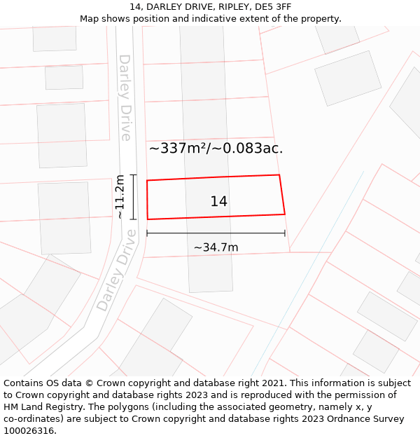 14, DARLEY DRIVE, RIPLEY, DE5 3FF: Plot and title map