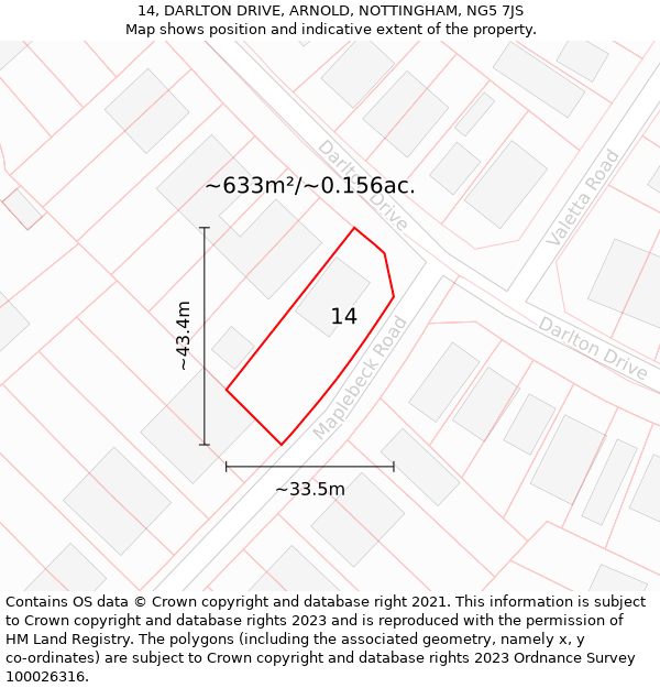 14, DARLTON DRIVE, ARNOLD, NOTTINGHAM, NG5 7JS: Plot and title map