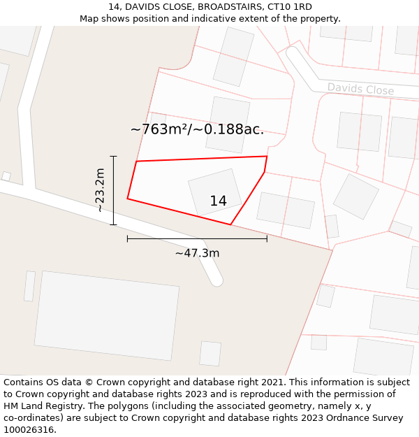 14, DAVIDS CLOSE, BROADSTAIRS, CT10 1RD: Plot and title map