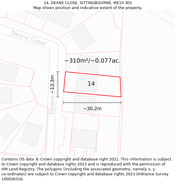 14, DEANE CLOSE, SITTINGBOURNE, ME10 3ES: Plot and title map