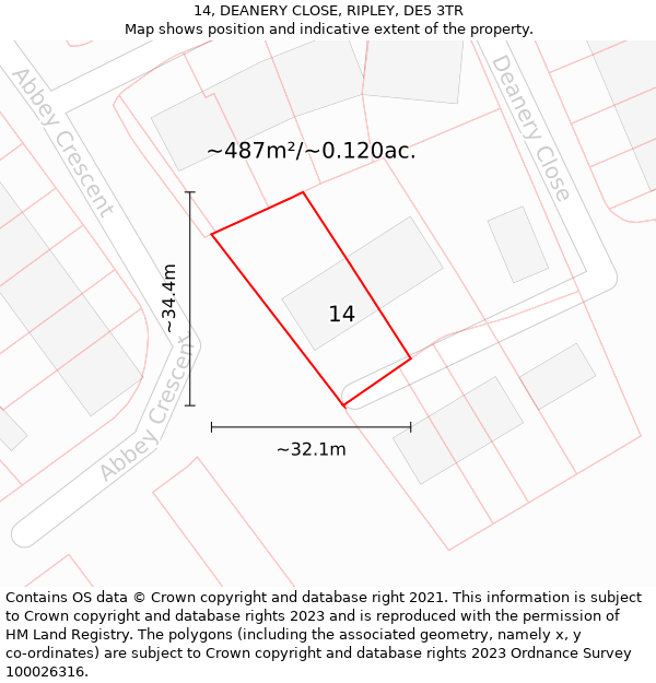 14, DEANERY CLOSE, RIPLEY, DE5 3TR: Plot and title map