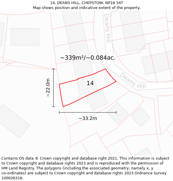 14, DEANS HILL, CHEPSTOW, NP16 5AT: Plot and title map