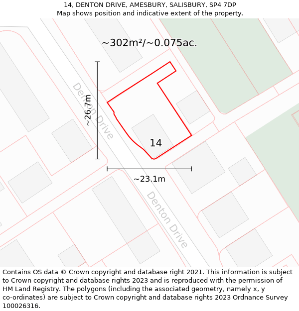 14, DENTON DRIVE, AMESBURY, SALISBURY, SP4 7DP: Plot and title map