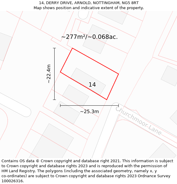 14, DERRY DRIVE, ARNOLD, NOTTINGHAM, NG5 8RT: Plot and title map