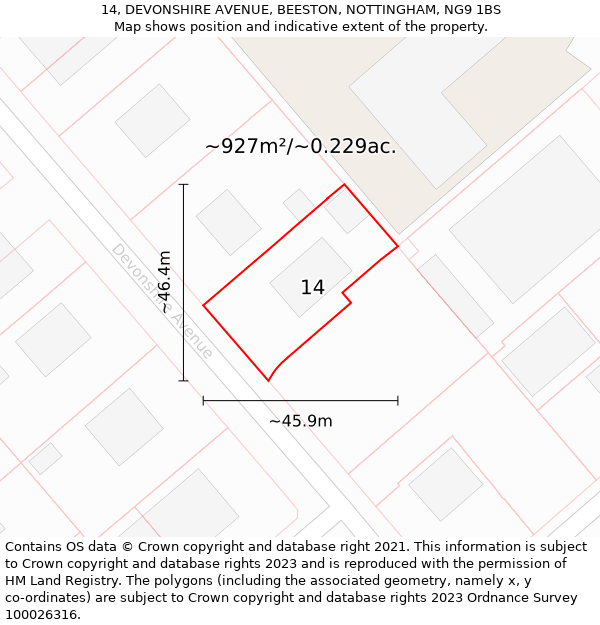 14, DEVONSHIRE AVENUE, BEESTON, NOTTINGHAM, NG9 1BS: Plot and title map