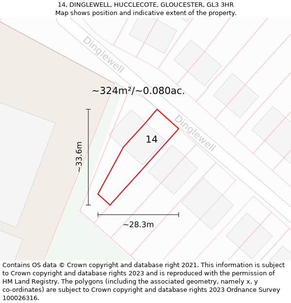 14, DINGLEWELL, HUCCLECOTE, GLOUCESTER, GL3 3HR: Plot and title map