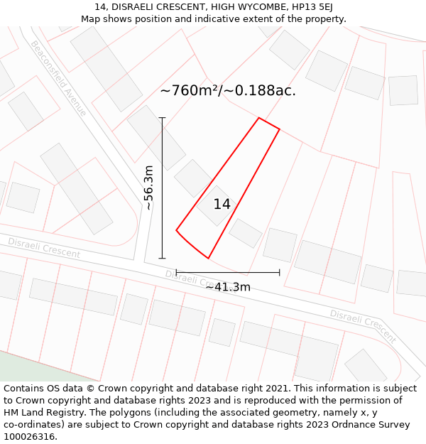 14, DISRAELI CRESCENT, HIGH WYCOMBE, HP13 5EJ: Plot and title map