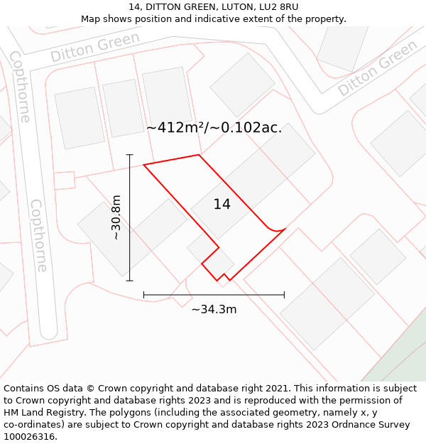 14, DITTON GREEN, LUTON, LU2 8RU: Plot and title map