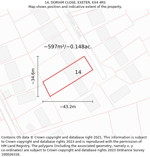 14, DORIAM CLOSE, EXETER, EX4 4RS: Plot and title map