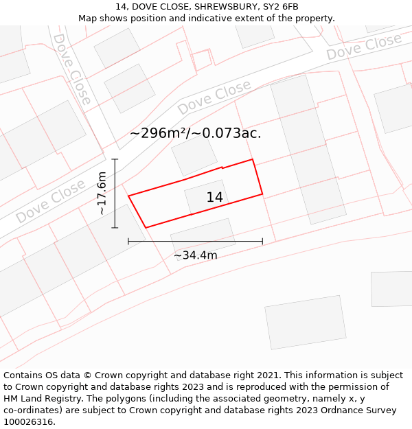 14, DOVE CLOSE, SHREWSBURY, SY2 6FB: Plot and title map