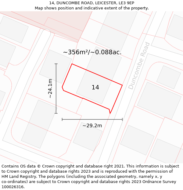 14, DUNCOMBE ROAD, LEICESTER, LE3 9EP: Plot and title map