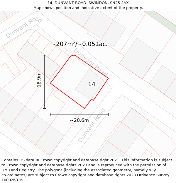 14, DUNVANT ROAD, SWINDON, SN25 2AX: Plot and title map