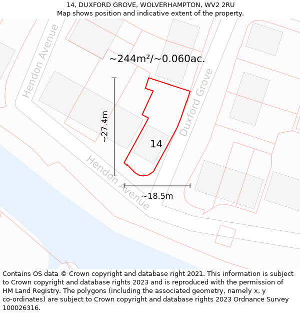 14, DUXFORD GROVE, WOLVERHAMPTON, WV2 2RU: Plot and title map