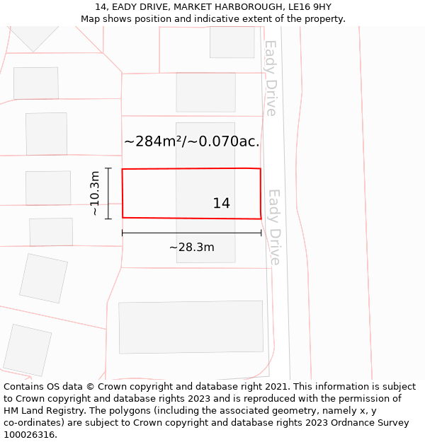 14, EADY DRIVE, MARKET HARBOROUGH, LE16 9HY: Plot and title map