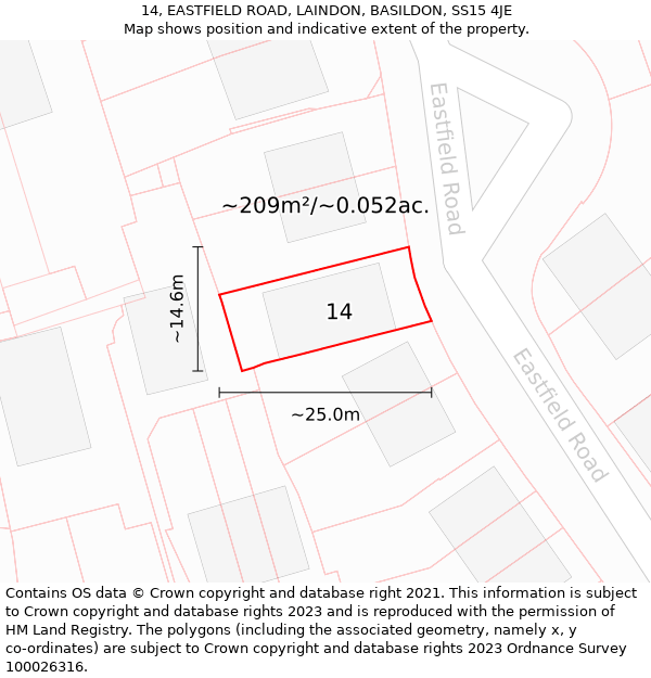 14, EASTFIELD ROAD, LAINDON, BASILDON, SS15 4JE: Plot and title map