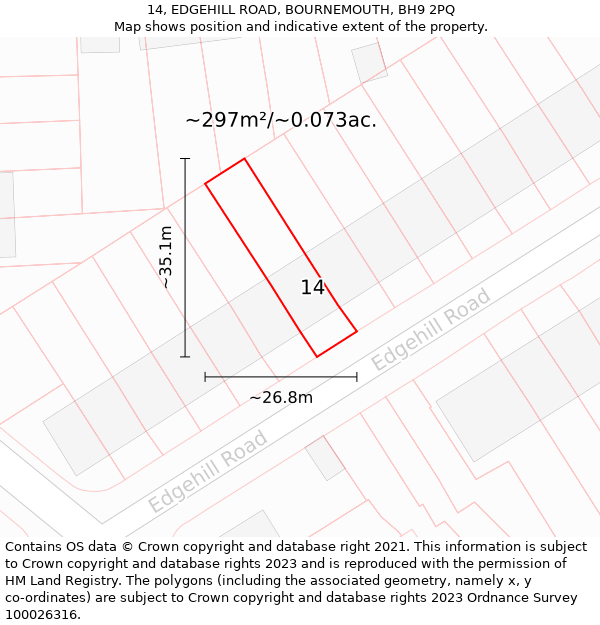 14, EDGEHILL ROAD, BOURNEMOUTH, BH9 2PQ: Plot and title map